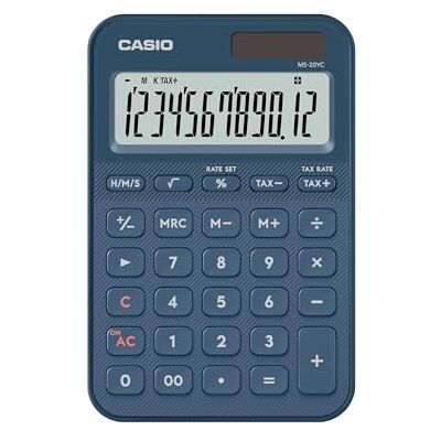 Casio MS-20YC small desktop calculator with time calculation, navy blue Casio MS-20YC small desktop calculator with time calculation, navy blue