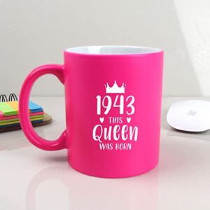 eBuyGB Engraved Neon Pink Coffee Mug -1943 This Queen was Born Design 310ml Tea Cup, 80th Birthday Gifts for Women, Her Eightieth Birthday Gift for Grandma, Mum, Sister, Auntie eBuyGB Engraved Neon Pink Coffee Mug -1943 This Queen was Born Design 310ml Tea Cup, 80th Birthday Gifts for Women, Her Eightieth Birthday Gift for Grandma, Mum, Sister, Auntie