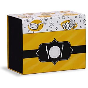 Mareli Recipe Book Box with 60 Illustrated Cards to Fill in with Your Own Recipes and 6 Dividers with Food Design 22.5 x 11 x 17 cm, Black and Yellow Mareli Recipe Book Box with 60 Illustrated Cards to Fill in with Your Own Recipes and 6 Dividers with Food Design 22.5 x 11 x 17 cm, Black and Yellow