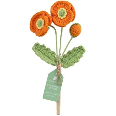 Talking Tables Handmade Orange Poppy Crochet Flower Sprigs 18cm Two handmade cotton crochet poppy sprigs with orange flowers and green leaves for reusable autumn home décor Talking Tables Handmade Orange Poppy Crochet Flower Sprigs 18cm Two handmade cotton crochet poppy sprigs with orange flowers and green leaves for reusable autumn home décor