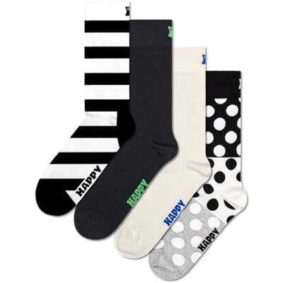 Happy Socks Fun Gift Wrapping Colourful Cotton Socks with Fun Patterns Classic Geometric Patterns, Dots, Stripes, 4-Pack Black and White Mix, 41-46 Happy Socks Fun Gift Wrapping Colourful Cotton Socks with Fun Patterns Classic Geometric Patterns, Dots, Stripes, 4-Pack Black and White Mix, 41-46