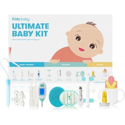 Frida Baby Ultimate Baby Kit Baby Essentials Gift Set Includes Wellness Sick Day/Gas Relief Essentials, Grooming Tools & Teething Toys Frida Baby Ultimate Baby Kit Baby Essentials Gift Set Includes Wellness Sick Day/Gas Relief Essentials, Grooming Tools & Teething Toys