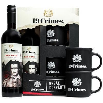 BEAMS INTERNATIONAL 19 Crimes Red Wine Gift Set, Australia 750 ml, 2 Tin Mugs Officially Licensed, Red Blend, Wine Gifts for Men & Women, Tin Mugs, Birthday Hamper BEAMS INTERNATIONAL 19 Crimes Red Wine Gift Set, Australia 750 ml, 2 Tin Mugs Officially Licensed, Red Blend, Wine Gifts for Men & Women, Tin Mugs, Birthday Hamper