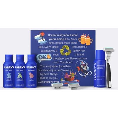 Harry's Plus Grooming Gift Set for Men Plus Razor, 2 x 5-Blade Cartridges 3 x Mini Travel Shower Gel, 1 x Mini Shave Gel Perfect Shave Shower Kit Harry's Plus Grooming Gift Set for Men Plus Razor, 2 x 5-Blade Cartridges 3 x Mini Travel Shower Gel, 1 x Mini Shave Gel Perfect Shave Shower Kit