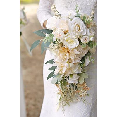 Ansofi Wedding Bouquets for Bride Cascading Bouquets for Bride Beige Rose Artificial Bridal Bouquet for Boho Rustic Wedding Ceremony Anniversary Ansofi Wedding Bouquets for Bride Cascading Bouquets for Bride Beige Rose Artificial Bridal Bouquet for Boho Rustic Wedding Ceremony Anniversary
