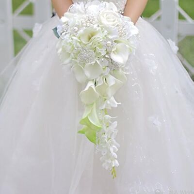 IFFO calla lilies simulation rose diamonds pearl bride wedding bouquet (White) IFFO calla lilies simulation rose diamonds pearl bride wedding bouquet (White)