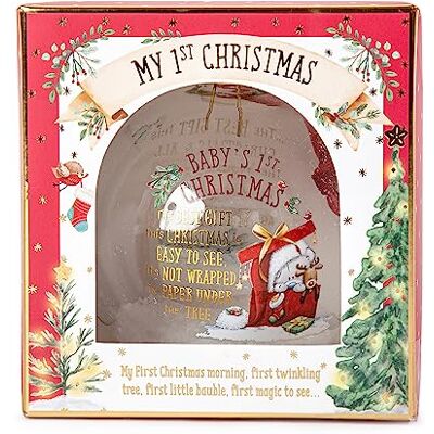 Me to You Tatty Teddy Me to You Tiny Tatty Teddy Baby's First Christmas Bauble in a Gift Box Official Collection, Blue,gold,green,grey,red Me to You Tatty Teddy Me to You Tiny Tatty Teddy Baby's First Christmas Bauble in a Gift Box Official Collection, Blue,gold,green,grey,red