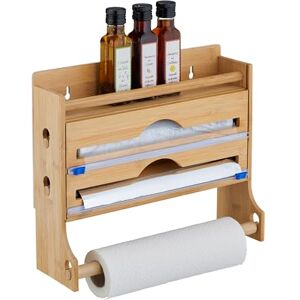 Relaxdays Cling Film Dispenser, with Kitchen Roll Holder, for Foil, Bamboo, Wall-Mounted, 30.5 x 36.5 x 12 cm, Natural Relaxdays Cling Film Dispenser, with Kitchen Roll Holder, for Foil, Bamboo, Wall-Mounted, 30.5 x 36.5 x 12 cm, Natural
