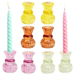 Talking Tables 8 x Coloured Glass Candlestick Holders 2 x pink, orange, yellow green candle tealight holders, bright home décor, or summer outdoor table wedding decorations 7.5cm Talking Tables 8 x Coloured Glass Candlestick Holders 2 x pink, orange, yellow green candle tealight holders, bright home décor, or summer outdoor table wedding decorations 7.5cm