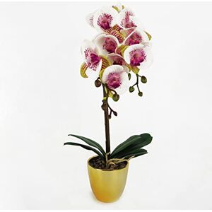 Leaf 48cm Harlequin Orchid Artificial - Pink with Gold Pot - Artificial Orchid Plant Leaf 48cm Harlequin Orchid Artificial - Pink with Gold Pot - Artificial Orchid Plant