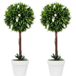 HOMCOM White Artificial Plants Set - Ball Tree with Flowers HOMCOM White Artificial Plants Set - Ball Tree with Flowers