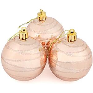 Mr Crimbo Set Of 10 Small Round Christmas Tree Baubles Shiny Mirror Finish With Swirl Design, Champagne 6cm Mr Crimbo Set Of 10 Small Round Christmas Tree Baubles Shiny Mirror Finish With Swirl Design, Champagne 6cm