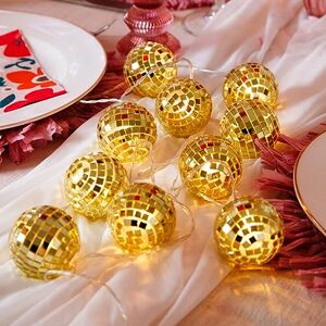 Talking Tables Gold Mirror Disco Outdor or Indoor Fairy String Lights-Warm Glow Fun Decorations Birthday, Christmas or NYE Party, Home Décor LED Battery Operated 10 Balls Length 1.6m Talking Tables Gold Mirror Disco Outdor or Indoor Fairy String Lights-Warm Glow Fun Decorations Birthday, Christmas or NYE Party, Home Décor LED Battery Operated 10 Balls Length 1.6m