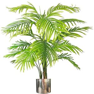 Leaf 130cm Artificial Areca Palm Tree - Extra Large With Silver Metal Planter - Unisex Leaf 130cm Artificial Areca Palm Tree - Extra Large With Silver Metal Planter - Unisex