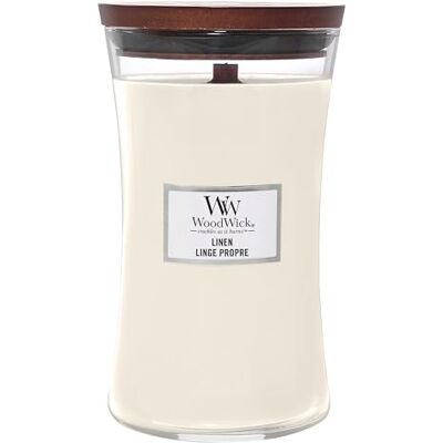 Woodwick Large Hourglass Scented Candle Linen with Crackling Wick Burn Time: up to 130 Hours Woodwick Large Hourglass Scented Candle Linen with Crackling Wick Burn Time: up to 130 Hours