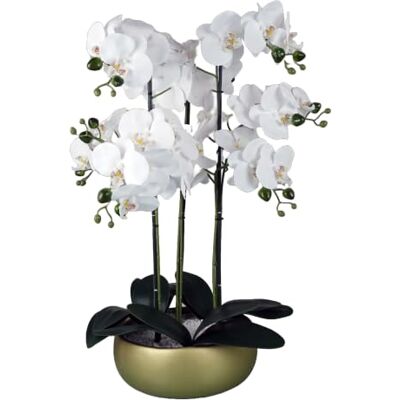 Leaf 60cm Orchid White - Gold Ceramic Planter - Artificial Orchid Leaf 60cm Orchid White - Gold Ceramic Planter - Artificial Orchid