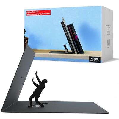 Artori Design Unique Black Metal Decorative Bookends Whimsical Hidden Book Ends for a Cool Book Holder Display Cute Home Decor and Modern Gift Idea for Shelves Desk or Table (Falling) Artori Design Unique Black Metal Decorative Bookends Whimsical Hidden Book Ends for a Cool Book Holder Display Cute Home Decor and Modern Gift Idea for Shelves Desk or Table (Falling)