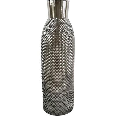 Leaf 50cm Smoke Grey Diamond Tall Glass Vase - Vase Leaf 50cm Smoke Grey Diamond Tall Glass Vase - Vase