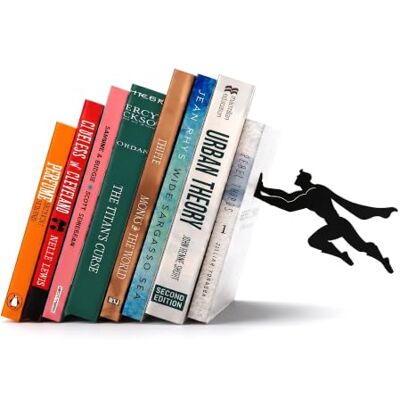 Artori Design Unique Black Metal Decorative Bookends Whimsical Hidden Book Ends for a Cool Book Holder Display Cute Home Decor and Modern Gift Idea for Shelves Desk or Table (Superhero) Artori Design Unique Black Metal Decorative Bookends Whimsical Hidden Book Ends for a Cool Book Holder Display Cute Home Decor and Modern Gift Idea for Shelves Desk or Table (Superhero)
