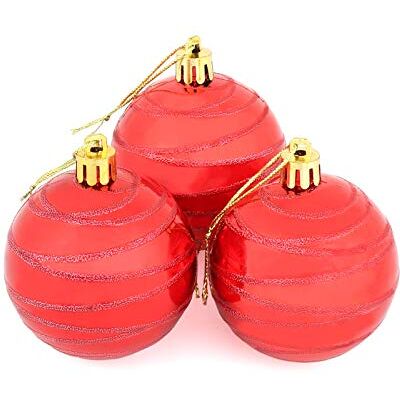 Mr Crimbo Set Of 10 Small Round Christmas Tree Baubles Shiny Mirror Finish With Swirl Design, Red 6cm Mr Crimbo Set Of 10 Small Round Christmas Tree Baubles Shiny Mirror Finish With Swirl Design, Red 6cm