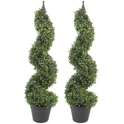 Leaf Pair 90cm Tall Artificial Boxwood Spiral Topiary Trees - Green Leaf Pair 90cm Tall Artificial Boxwood Spiral Topiary Trees - Green