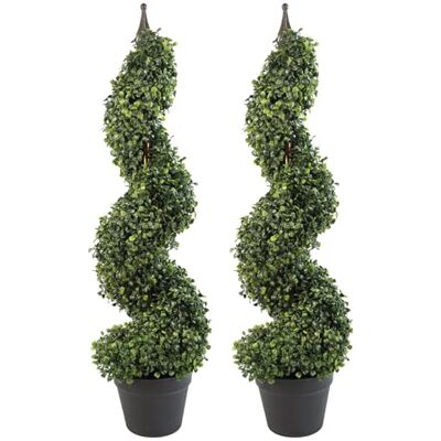 Artificial Topiary Trees - Spiral Metal Top - 90cm Tall Pair Artificial Topiary Trees - Spiral Metal Top - 90cm Tall Pair