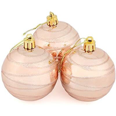 Mr Crimbo Set Of 10 Small Round Christmas Tree Baubles Shiny Mirror Finish With Swirl Design, Champagne 6cm Mr Crimbo Set Of 10 Small Round Christmas Tree Baubles Shiny Mirror Finish With Swirl Design, Champagne 6cm