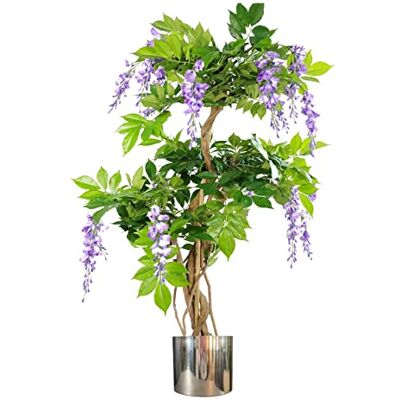 Leaf 110cm Artificial Purple Wisteria Tree with Silver Metal Planter - Artificial Tree Leaf 110cm Artificial Purple Wisteria Tree with Silver Metal Planter - Artificial Tree