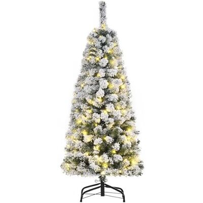 HOMCOM 4FT Prelit Artificial Snow Flocked Christmas Tree with Warm White LED Light, Holiday Home Xmas Decoration, Green White HOMCOM 4FT Prelit Artificial Snow Flocked Christmas Tree with Warm White LED Light, Holiday Home Xmas Decoration, Green White