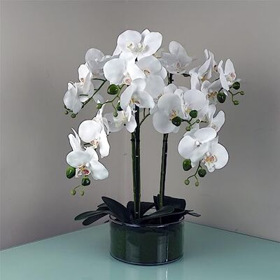 Leaf Artificial Orchid 50cm White Glass Planter Leaf Artificial Orchid 50cm White Glass Planter