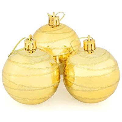 Mr Crimbo Set Of 10 Small Round Christmas Tree Baubles Shiny Mirror Finish With Swirl Design, Gold 6cm Mr Crimbo Set Of 10 Small Round Christmas Tree Baubles Shiny Mirror Finish With Swirl Design, Gold 6cm