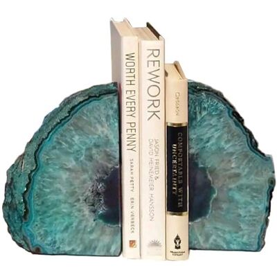 AMOYSTONE Decorative Bookends Agate Polished Art Book end Dyed Teal Small(1 Pairs, 2-3 LBS) AMOYSTONE Decorative Bookends Agate Polished Art Book end Dyed Teal Small(1 Pairs, 2-3 LBS)