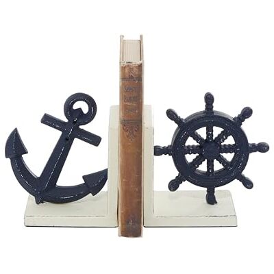 Deco 79 Metal Anchor and Ship Wheel Bookends, Set of 2 6"W, 6"H, Blue Deco 79 Metal Anchor and Ship Wheel Bookends, Set of 2 6"W, 6"H, Blue