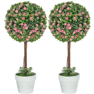 HOMCOM Pink Rose Artificial Plants Set of 2 - Artificial Plants HOMCOM Pink Rose Artificial Plants Set of 2 - Artificial Plants