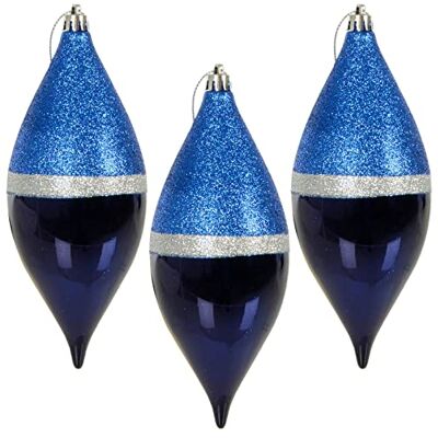 Mr Crimbo 3 Pack Large Blue Navy Silver Christmas Tree Baubles Decoration Teardrop 18cm Mr Crimbo 3 Pack Large Blue Navy Silver Christmas Tree Baubles Decoration Teardrop 18cm