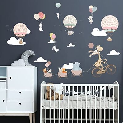 Ambiance Sticker Children's Wall Stickers Baby Room Decoration Children's Bedroom Wall Sticker Animals and Hot Air Balloons H90 x L60 cm Ambiance Sticker Children's Wall Stickers Baby Room Decoration Children's Bedroom Wall Sticker Animals and Hot Air Balloons H90 x L60 cm