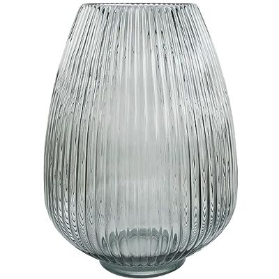 Leaf 30cm Smoke Grey Ridged Glass Vase - Vase Leaf 30cm Smoke Grey Ridged Glass Vase - Vase