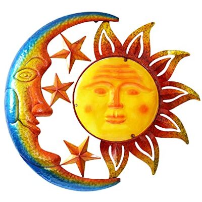 BVLFOOK 18 Inch Large Metal Wall Art Sun Moon Star Bright Color Inspirational Heavenly Decor Rust Resistant Hanging Metal Sculpture Indoor or BVLFOOK 18 Inch Large Metal Wall Art Sun Moon Star Bright Color Inspirational Heavenly Decor Rust Resistant Hanging Metal Sculpture Indoor or