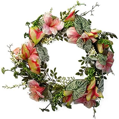 Leaf 60cm Pink Lily Wreath - Wreath Leaf 60cm Pink Lily Wreath - Wreath