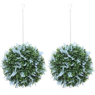 HOMCOM Set of 2 Artificial Plant Topiary Balls, UV-protected Fake Decorative Plants, Faux Plants for Home Indoor Outdoor Decor, 27cm, Blue HOMCOM Set of 2 Artificial Plant Topiary Balls, UV-protected Fake Decorative Plants, Faux Plants for Home Indoor Outdoor Decor, 27cm, Blue