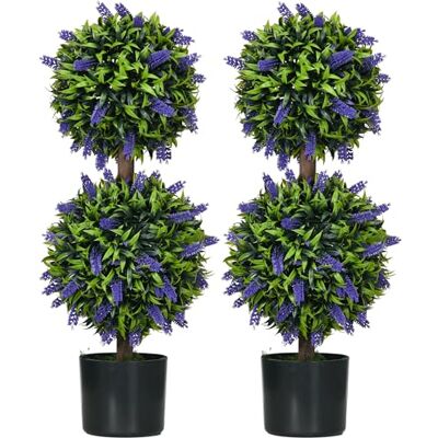 HOMCOM Set of 2 Potted Artificial Plants Ball Tree with Lavender Flowers - Home Decor HOMCOM Set of 2 Potted Artificial Plants Ball Tree with Lavender Flowers - Home Decor