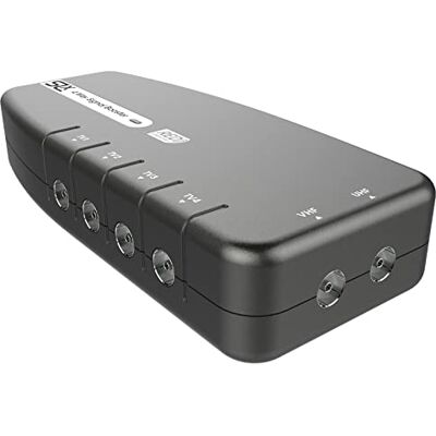 SLx TV Signal Booster Aerial Amplifier, 4 Way Signal Distribution Amplifier with Coax Connections, 4G & 5G Filtering, Indoor TV Aerial, HD & 4K TV/FM/DAB & Freeview, Variable Gain Control SLx TV Signal Booster Aerial Amplifier, 4 Way Signal Distribution Amplifier with Coax Connections, 4G & 5G Filtering, Indoor TV Aerial, HD & 4K TV/FM/DAB & Freeview, Variable Gain Control