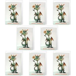 Artery8 Cute Dragon Birthday Cards – Pack of 8 A6 Cards with Envelopes – Cartoon Green Dragon with Flower – Ideal for Kids, Fantasy Fans & Fun Birthdays – Blank Inside Artery8 Cute Dragon Birthday Cards – Pack of 8 A6 Cards with Envelopes – Cartoon Green Dragon with Flower – Ideal for Kids, Fantasy Fans & Fun Birthdays – Blank Inside