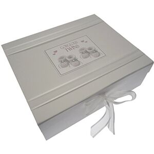 WHITE COTTON CARDS Gorgeous Twins, Large Keepsake Box, Silver Booties WHITE COTTON CARDS Gorgeous Twins, Large Keepsake Box, Silver Booties