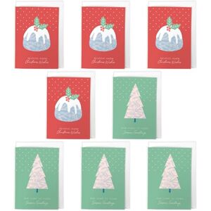 Artery8 Pudding and Tree Christmas Cards Set of 8 A6 Size Seasons Greetings Festive Pattern Artery8 Pudding and Tree Christmas Cards Set of 8 A6 Size Seasons Greetings Festive Pattern