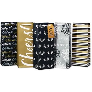 American Greetings Multi Design Wine Gift Bags, Black, Gold and Silver (5 Bags) American Greetings Multi Design Wine Gift Bags, Black, Gold and Silver (5 Bags)