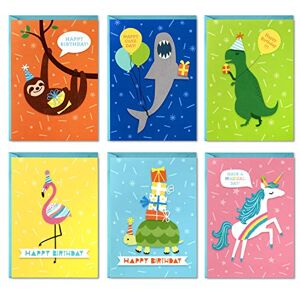 Hallmark Birthday Cards for Kids Assortment, 48 Cards with Envelopes (Dinosaurs, Sloths, Unicorns, Flamingos, Turtles, Sharks) Hallmark Birthday Cards for Kids Assortment, 48 Cards with Envelopes (Dinosaurs, Sloths, Unicorns, Flamingos, Turtles, Sharks)