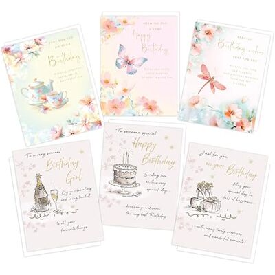 Piccadilly Greetings Pastel Female Birthday Cards Multipack Pack of 6 assorted Birthday Cards 19 x 14.5 cm Includes White Envelopes Made in UK Piccadilly Greetings Pastel Female Birthday Cards Multipack Pack of 6 assorted Birthday Cards 19 x 14.5 cm Includes White Envelopes Made in UK