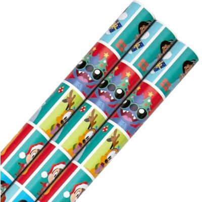 Hallmark 12M Disney Characters Christmas Wrapping Paper, 3 Pack, 4M 3 x 4M Rolls, Each roll measures H400cm x W70cm and features an easy open tear strip Hallmark 12M Disney Characters Christmas Wrapping Paper, 3 Pack, 4M 3 x 4M Rolls, Each roll measures H400cm x W70cm and features an easy open tear strip