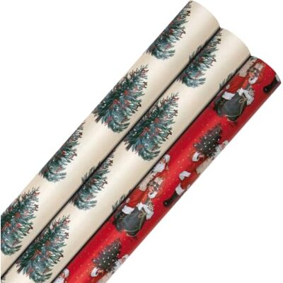 Hallmark 9M Christmas Tree Wrapping Paper, Traditional, Pack of 3, 3M Each Santa and Christmas Tree Design, Each roll measures H300cm x W70cm Hallmark 9M Christmas Tree Wrapping Paper, Traditional, Pack of 3, 3M Each Santa and Christmas Tree Design, Each roll measures H300cm x W70cm